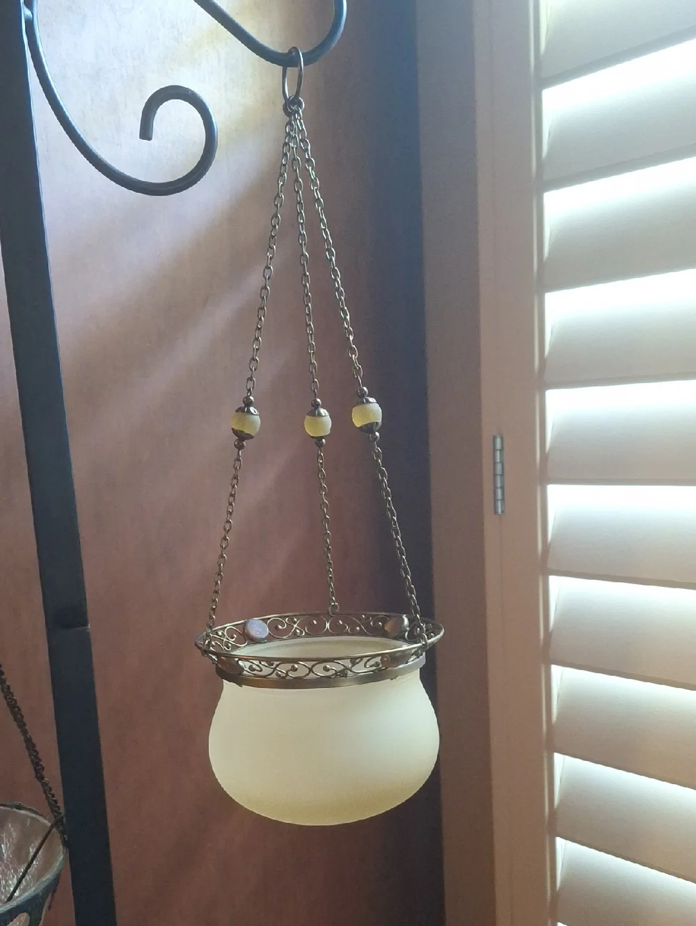 Partylite Hanging Brass & Frosted Glass Votive. Hanging Length Approx. 15" - Picture 1 of 2